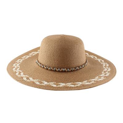 China Wholesale 2022 Striped Customized Wide Brim Paper Straw Hats For Woman Sun Hats With Rope Beach Sunscreen Tosser Hat for sale