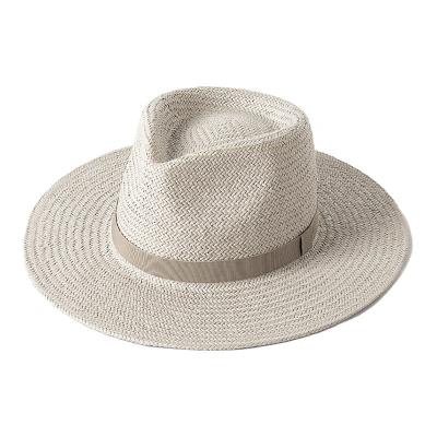 China Custom Wholesale Hot Sale Wide Brim Straw Hat Summer Beach Sombrero Striped With Pearl Decorative Panama Sun Hat For Women for sale