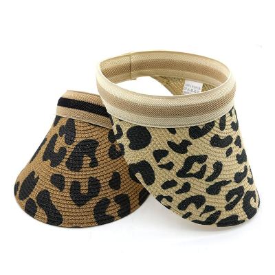 China Barred 2022 Summer Wholesale Paper Sun Visor Leopard Fashion Empty Straw Hat Outdoor Natural Shade Straw Hats For Women Men for sale