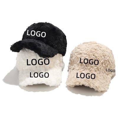 China 6-Panel 2022 Solid Color Wholesale Custom Artificial Fur Hats For Women Man Baseball Cap Outdoor Sport Unisex Hat In Winter for sale