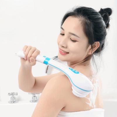 China EXFOLIATE Long Handle 5 in 1 Waterproof Exfoliation Massage Rotating Facial and Body Electric Bath Cleaning Brush for sale