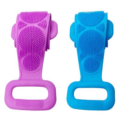 China EXFOLIATING Bath Shower Body Brush Double Side Massage Foaming Exfoliating Silicone Long Belt Back Scrubber for sale