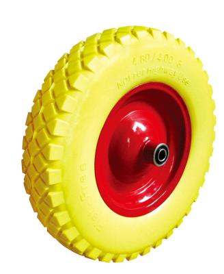 China Hotels 16 Inch 4.00-8 Colored Flat PU Foam Puncture Proof Solid Wheelbarrow Polyurethane Wheel 400-8 for sale