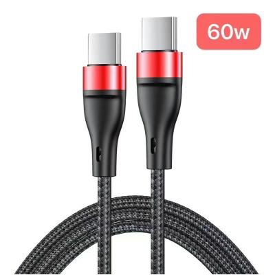 China Dropshipping Laptop Type C To Type C Band Nylon Braided Fast Charging Data Cable 5V 3A 60w Black Palladium USB-C Cable For Computer For Phone for sale