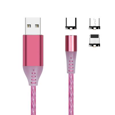 China USB LED Magnetic Cable 3 in 1 Wholesale Overflowing USB Light Luminous Glow Mobile Phone Cable Magnet Charger Cable 360 ​​Degree Magnetic Cable Led for sale