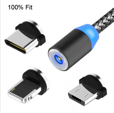 China New Selling Products MP3/MP4 Player 2.4A 3 In 1 LED Magnetic Charging Cable Upgraded Magnet Usb Charger Nylon Braided Cable For iPhone for sale