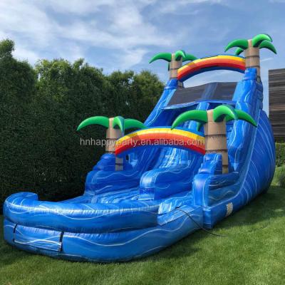 China Rental Blue Marble Backyard Water Palm Inflatable Water Slides With Splash Pool for sale