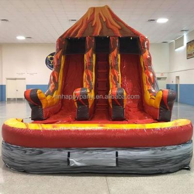 China Double Lane Fire Mountain Volcano Water Slide Rental Inflatable Commercial Waterslide For Party Rental for sale