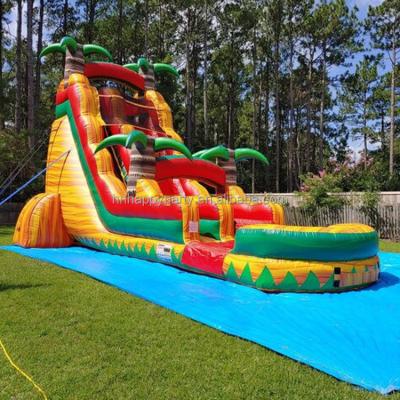 China PVC 18oz rental commercial yellow waterslide inflatable water slide pool for kids adults for sale