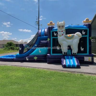 China Rental Wet Dry Double Lane Slides Combo Llama Inflatables Jumping Castle Bouncer For Kids Adults for sale