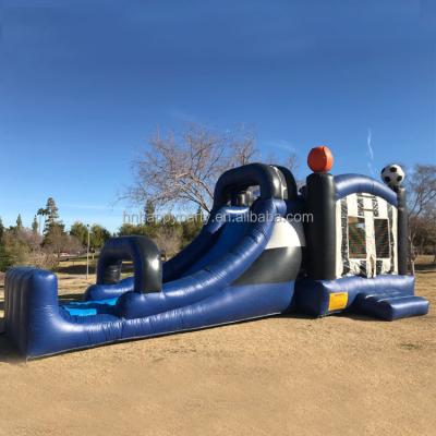 China Home Rental Inflatable Lane Double Bounce Lane Sports Unit Castle Bouncer Combo Slide With Water Pool for sale