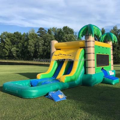 China Combo Bounce Rental Home Palm Castle Slide Tropical Jumping Commercial Inflatable Castle For Party Rental for sale