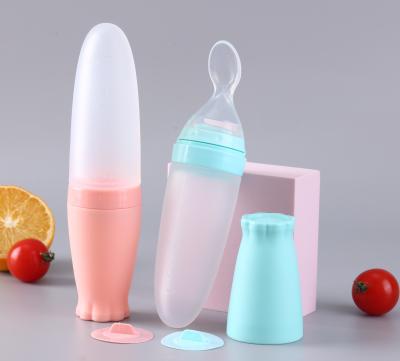 China Silicone Squeeze Baby Feeding Bottle Food Rice Cereal Feeder Baby Water Bottles With Spoon Baby Food Feeder spoo for sale