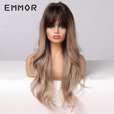 China European Water Wave Women And American Gradient Brown Black Long Wig Curly Wig Headcover for sale