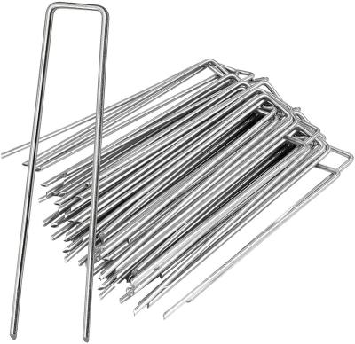 China Flat Antirust Fence Stakes Galvanized Heavy-Duty Turf Pins Clip For Weed Barrier Fabric, Ground Cover for sale