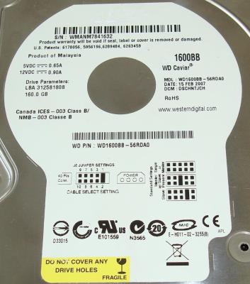 Cina disco rigido interno da tavolino 160GB con 7200rpm 8mb, ido HDD WD1600BB del PC 3,5 in vendita