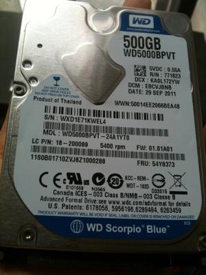 Chine WD SATA 2,5 les plus rapides avancent l'unité de disque dur, l'unité de disque dur WD5000BPVT de l'ordinateur portable 500gb à vendre