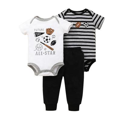 China Cotton Baby Clothes Boys Summer Cotton Blend 3 Piece Set OEM One Piece Pants Set Wholesale Kids Clothing for sale