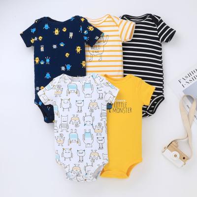 China 100% Cotton New Arrival Baby Boy Clothing Short Sleeve Monster Cartoon Printed Cotton Kids Clothing Triangle Baby Rompers for sale