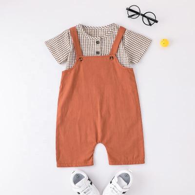 China Children's boutique baby boy's suit T-shirt suspender suit washable hot sale short sleeved children's suit for sale