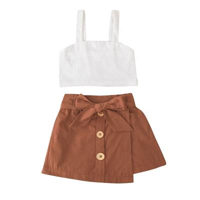 China Factory wholesale new girls clothes fashion summer casual two-piece suspender pants skirt washable for sale