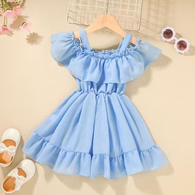 China Hot Selling Amazon Style Anti-wrinkle Toddler Off Shoulder Summer Solid Color Breathable Kids Party Indoor Wear Kids Girl Dress for sale