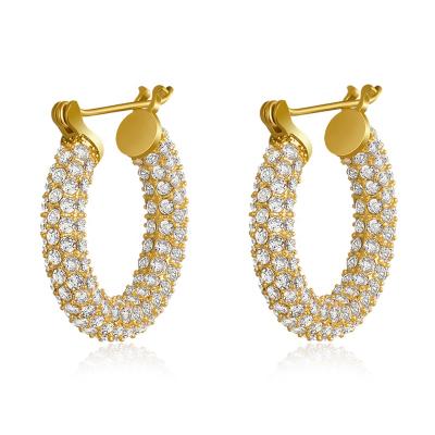 China Long Color Keeping Big Hot Sale Luxury Crystal Huggie Earrings Rhinestone Hoop Earrings 14k Gold Filled Circles Plated for sale