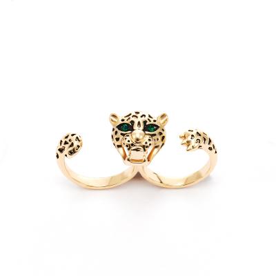 China CLASSIC European and American 18K Gold Plated Ring Animal Leopard Head Open Adjustable Ring For Men for sale