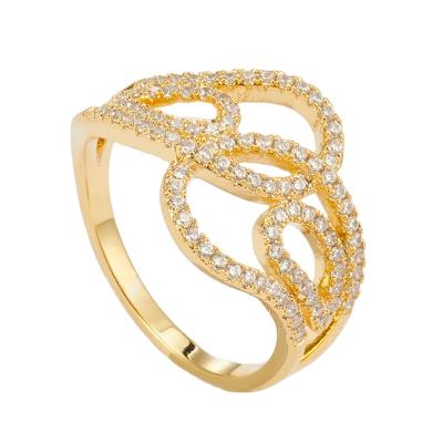 China New Couples Gift Jewelry CLASSIC Micro Paved Cubic Zircon Knotted Ring Rhodium Gold Plated Finger Ring for sale