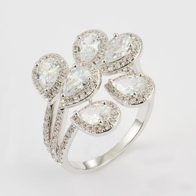 China CLASSIC Luxury Sparkle Geometric Band Ring Rhodium Plated Cubic Zircon Opening Ring Finger Jewelry for sale