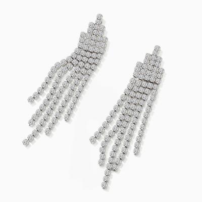 China 925 Luxury Romantic Wedding Party Pin Long Crystal Tassel Dangle Silver Stud Earrings Stud Earrings Club Gifts for sale