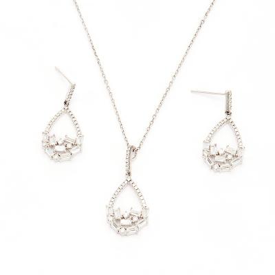 China Wholesale CLASSIC Rhodium Plated Wedding Necklace Earring Set Bridal Water Drop Cubic Zircon Jewelry Set for sale