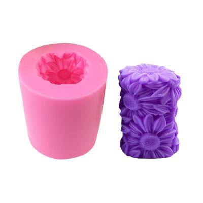 China Yiwu small daisy sun flower surface cylinder viable shape silicone chocolate cake fondant wax soap plaster incense diy mold for sale