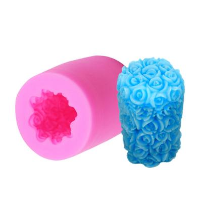 China Yiwu Supply Small Roses 3D Surface Classic Cylinder Shape Cheap Viable Classic Cylinder Shape DIY Yiwu Silicone Plaster Gypsum Epoxy Resin Pendant Wax Mold for sale