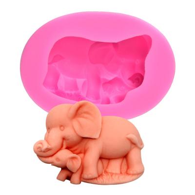 China Viable Factory Rectangle 2 Mother Baby Elephants Shape Silicone Incense Plaster Resin Ornament Craft Pedant Wax Candle Mold DIY for sale