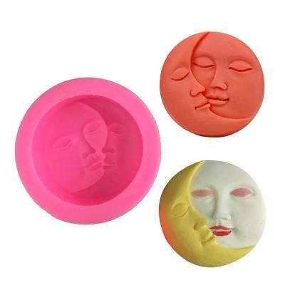 China 3D cylinder 2 cylinder cartoon moon face shape silicone incense gypsum car diy round classic viable resin factory ornament soap mold for sale