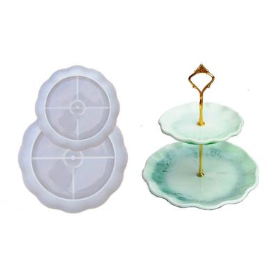 China Europe factory supply silicone epoxy resin crystal mold round edge candy pastry compote diy classic end two tier wavy dish tray for sale