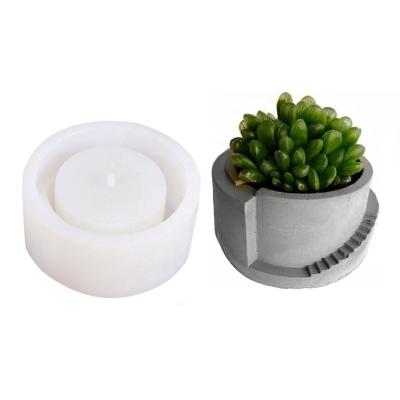 China Yiwu Popular Classic Staircase Cylinder Shape DIY Silicone Cement Gypsum Epoxy Resin Flower Pot Container Round Mold Mold Popular Eco-friendly Durable for sale