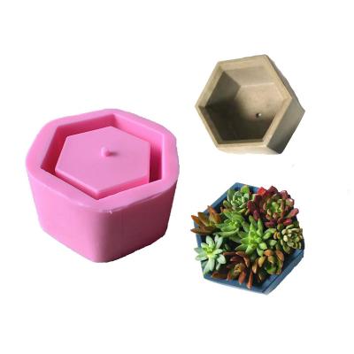 China Yiwu factory supply large 15.3X15.3X8cm hexagon simple shape silicone DIY concrete flower pot mold eco-friendly durable for sale