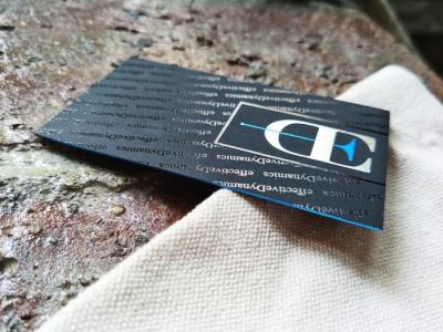 China High Quality Foil Stamped Business Card On Black Velvet Paper Blue Foil Edge Card for sale