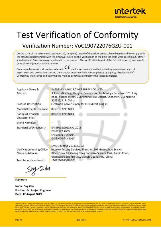 CE - Shenzhen MYIXI Power Supply Co., Ltd.