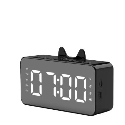 China Wireless System Fashion New Portable Wireless Alarm Clock LED Small Mirror BT Gift Speaker for sale