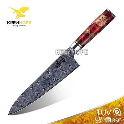 China 67 Viable Stunning Layers 8 Inch Chef's Knife Resin White Damascus Steel VG10 Knife Damascus Steel Japanese Burl Wooden Handle for sale