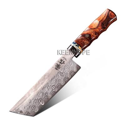 China Durable Handmade 7 Cleaver Knife Damascus Layers 6 Inch Nakiri 10Cr15CoMoV Inlayed Japanese Clad Steel Flaky Stone USA Abandon Ironwood for sale