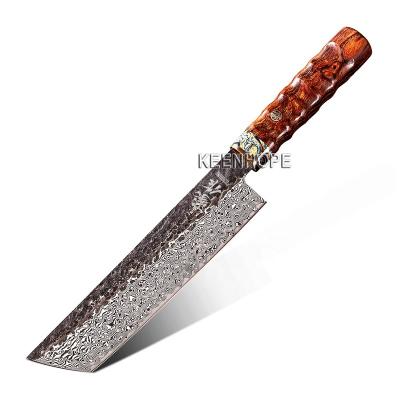 China Viable Handcrafted 89 Layers Damascus VG10 Core 8Inch Nakiri Cleaver Knife Japanese Steel Brass Flaky Stone Inlayed USA Abandon Ironwood for sale