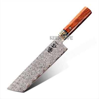 China Viable Handcraft 89 Layers Damascus Steel VG10 Blade 8 Inch Japanese Cleaver Brass Inlayed Nakiri Knife Flaky Stone USA Abandon Ironwood for sale