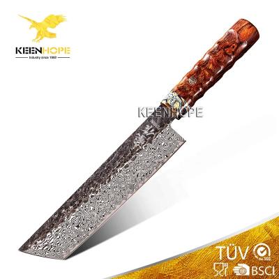 China Viable Handcrafted 89 Layers Damascus Steel Blade VG10 8 Steel Nakiri Japanese Knife Inlayed Stone Brass USA Desert Flaky Ironwood for sale