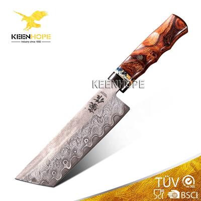 China Viable Handcraft 7 Inch Cleaver Damascus Layers Japanese Nakiri 10Cr15CoMoV Inlayed Steel Clad Knife 6 Stone Flaky USA Abandon Ironwood for sale