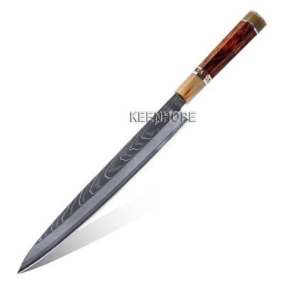 China Viable Handcrafted 103 Layers Japan Damascus SKD11 SLD Blade 270MM Yanagiba Buffalo Knife Horn 925 Silver Ironwood Ring Woolystone USA for sale