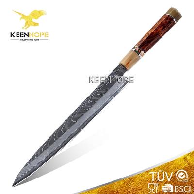 China Viable Handcrafted 103 Layers Japan Damascus SKD11 SLD Blade 270MM Yanagiba Buffalo Knife Horn 925 Silver Ironwood Ring Woolystone USA for sale